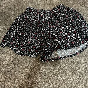 Black Floral Cherry Print Shorts
